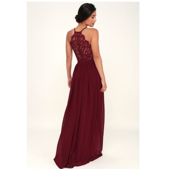 Lulus Dresses & Skirts - Lulus love spell lace‎ back maxi dress size XL maroon party wedding bridesmaids